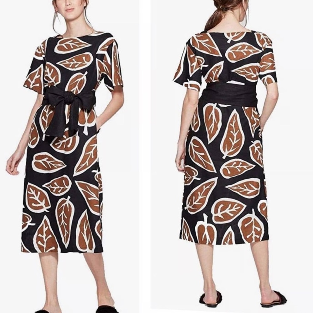 NWT- Who What Wear Black and Brown Leaf Print Midi Dress Size XS